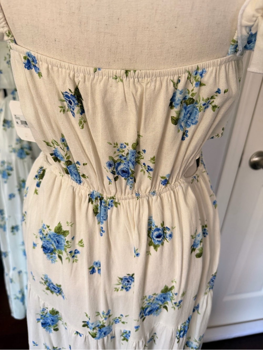 Altar’d State White Floral Ruffle Sleeve Midi Dress in Blue - Picture 5 of 9
